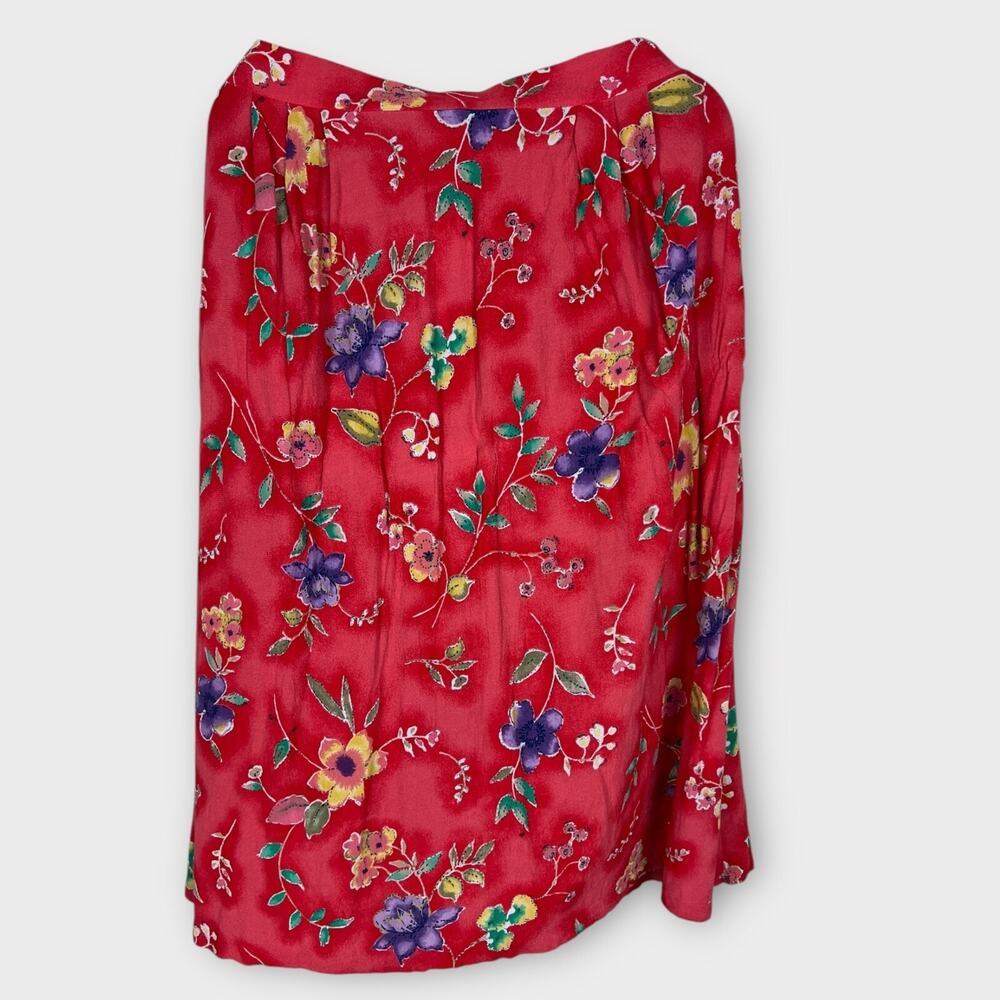 Vintage Jaclyn‎ Smith Red Rayon Knee Length Floral Boho Skirt Women's Size Large